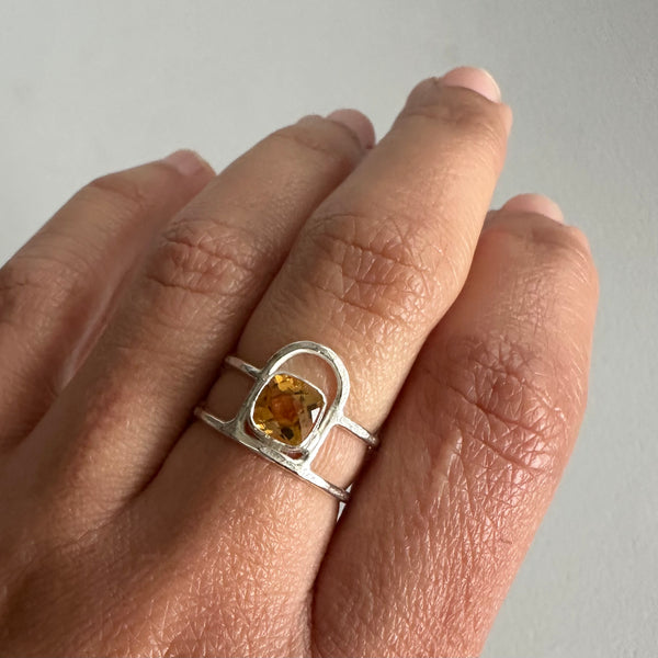 Cushion Citrine Arch Ring