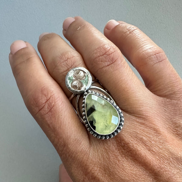 Prehnite + Vintage Flowers Ring