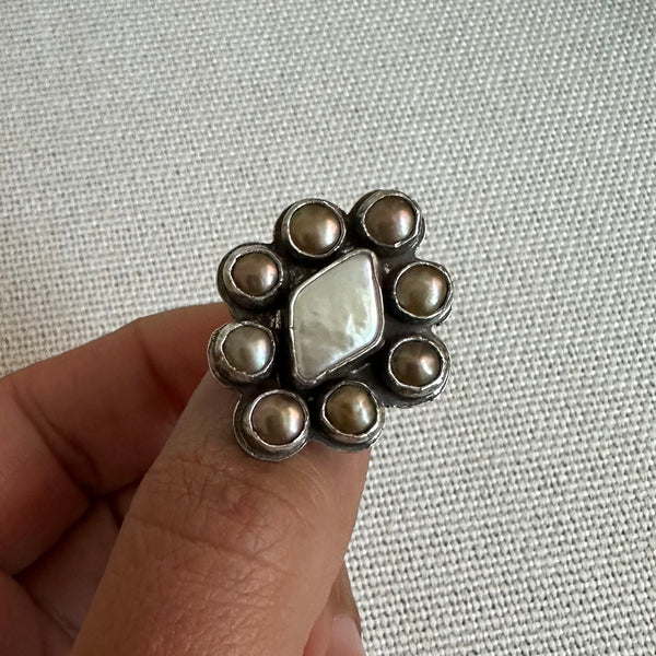 Pearl Diamond Rosette Ring