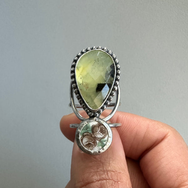 Prehnite + Vintage Flowers Ring