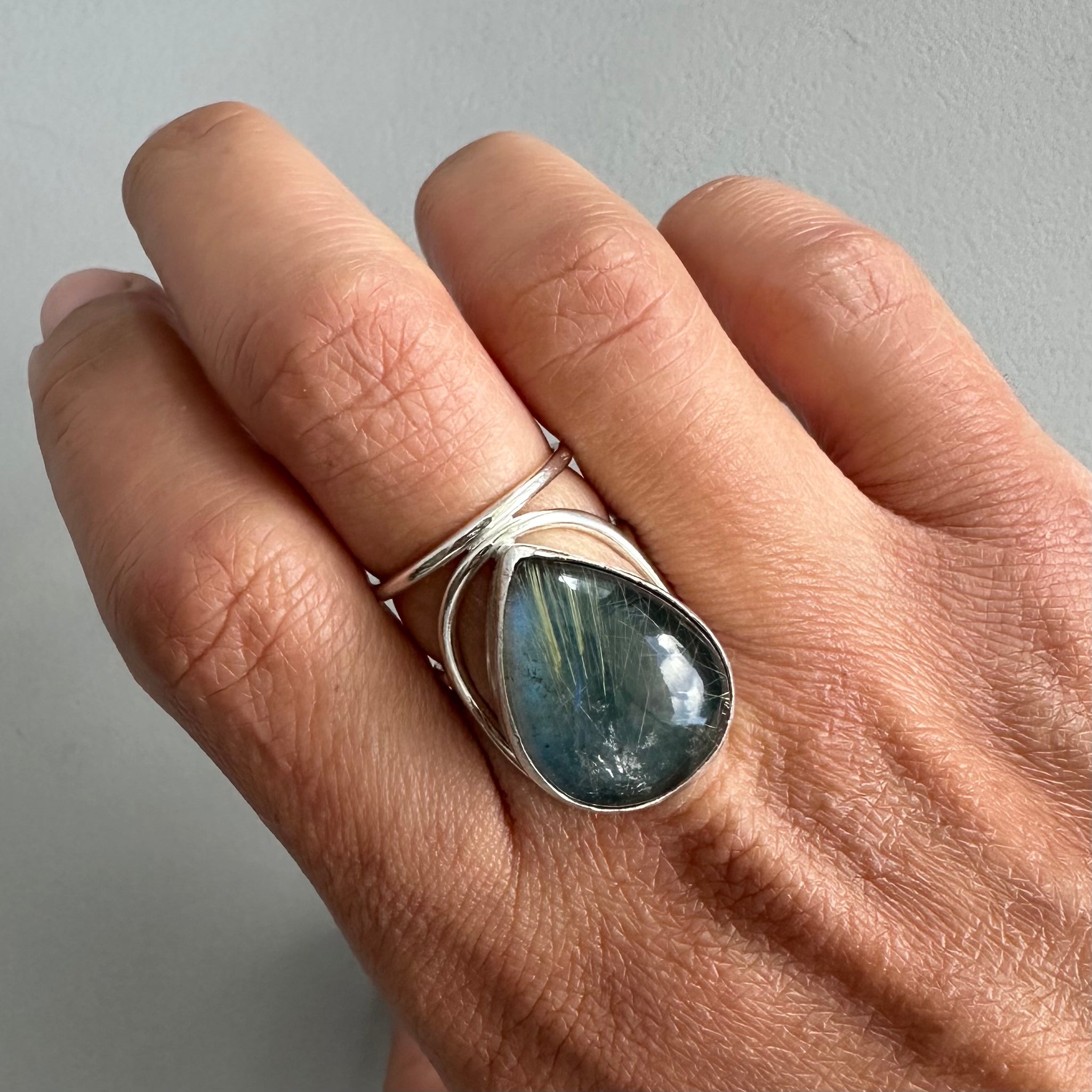 Labradorite/Rutilated Quartz Doublet Ring