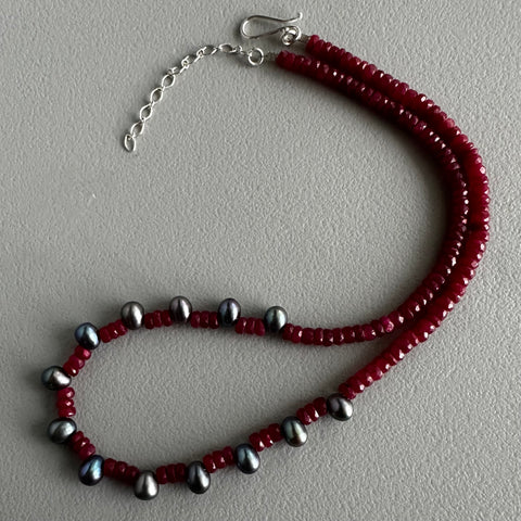 Indian Ruby + Pearl Choker (16”)