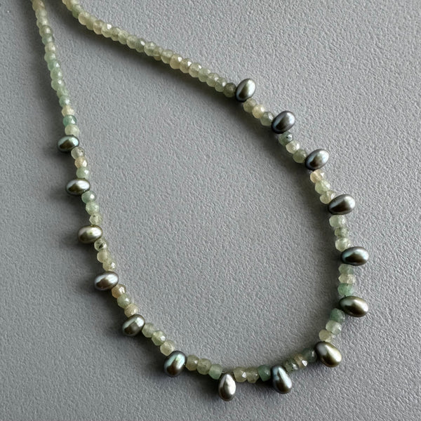 Green Quartz + Peacock Pearls (16.5”)