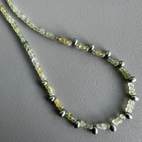 Prehnite + Peacock Pearls Necklace (15.5”)