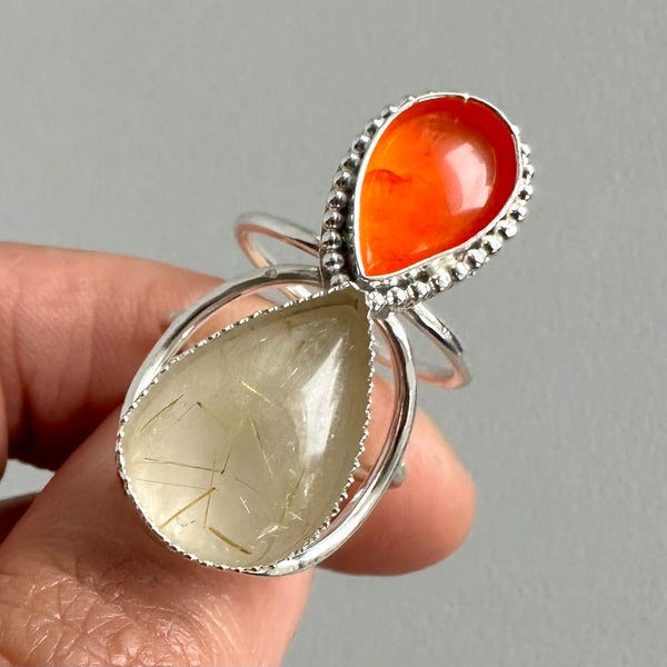 Rutilated Quartz + Carnelian Ring