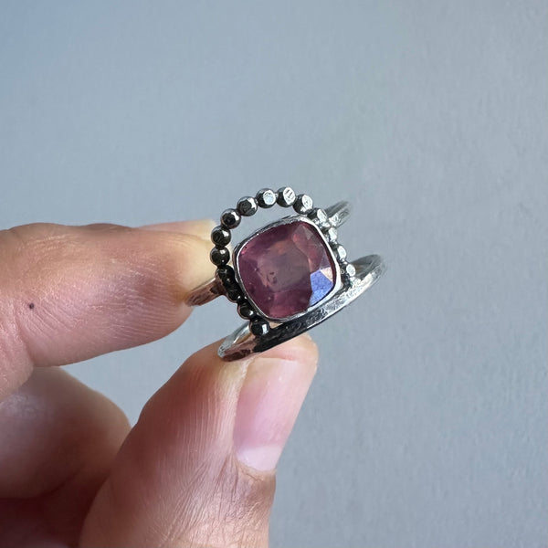 Pink Cushion Sapphire Arch Ring