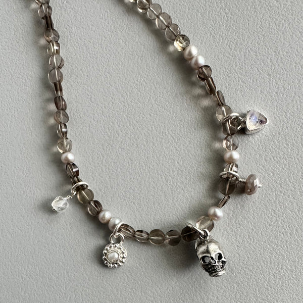 Skull Necklace in Smoky Quartz