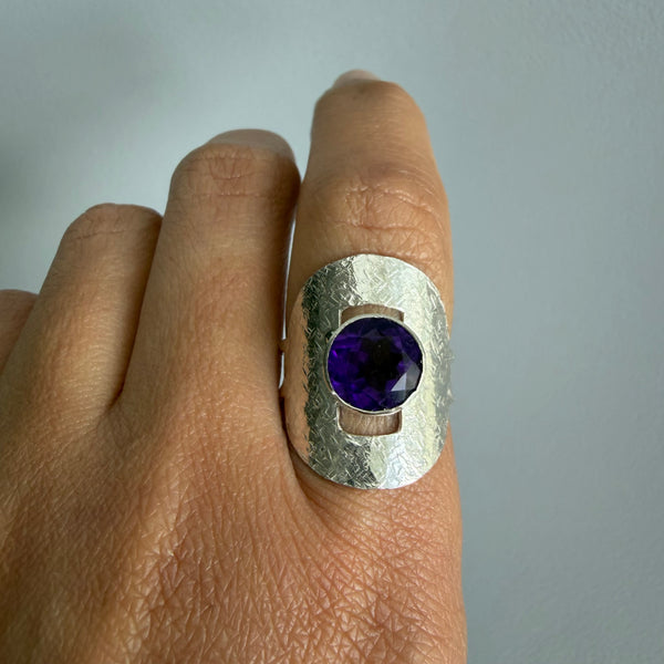 Lab Sapphire Shield Ring