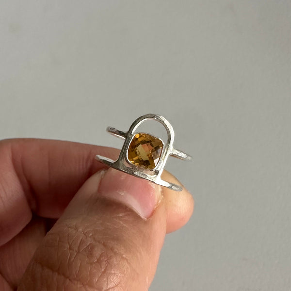 Cushion Citrine Arch Ring