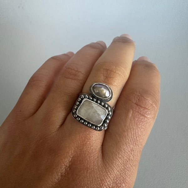 Pearl + Moonstone Ring