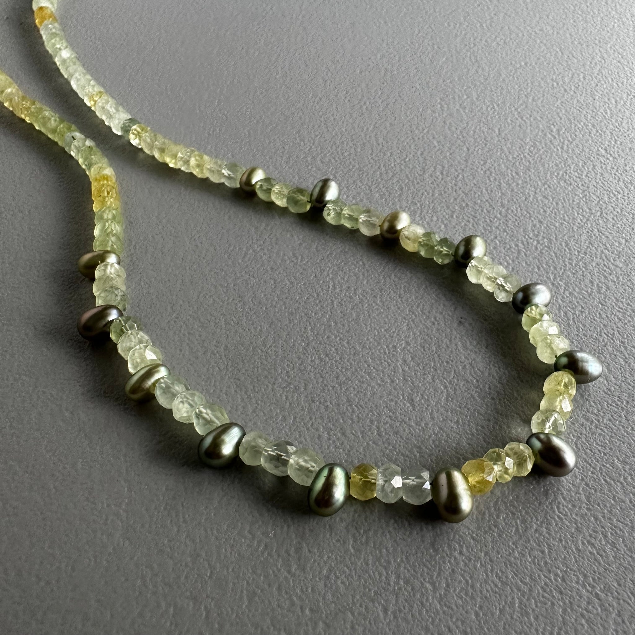 Prehnite + Peacock Pearls Necklace (17.5”)
