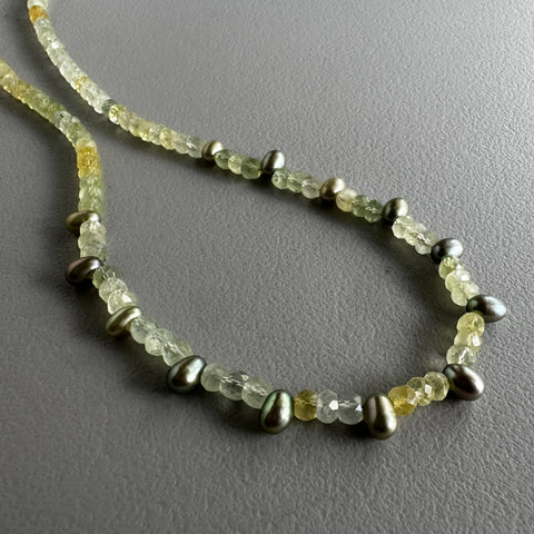 Prehnite + Peacock Pearls Necklace (17.5”)