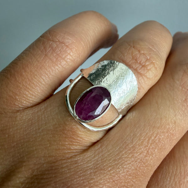 Indian Ruby Half Shield Ring