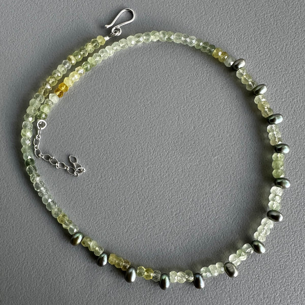 Prehnite + Peacock Pearls Necklace (15.5”)