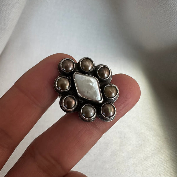 Pearl Diamond Rosette Ring