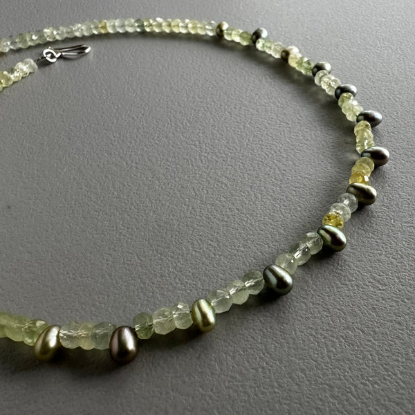 Prehnite + Peacock Pearls Necklace (17.5”)