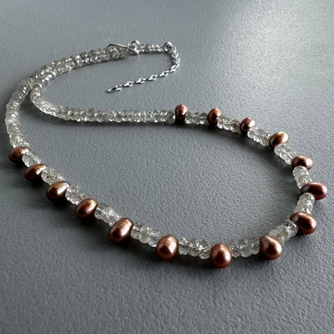 Iced Copper Pearls Necklace (16”)
