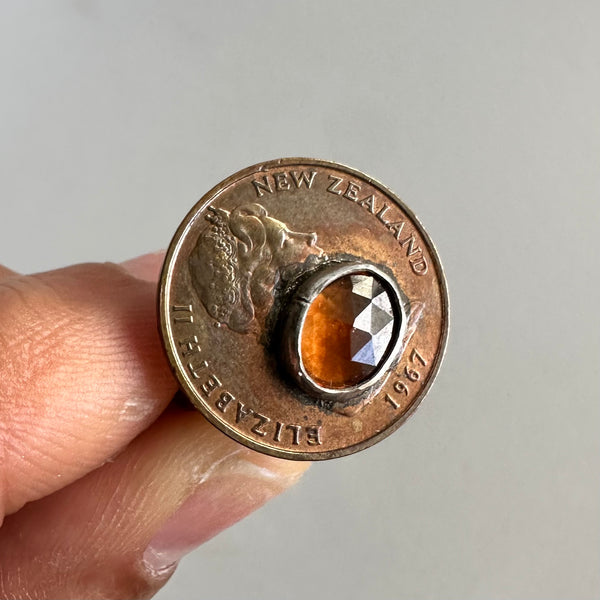 Hessonite Garnet on Coin Ring