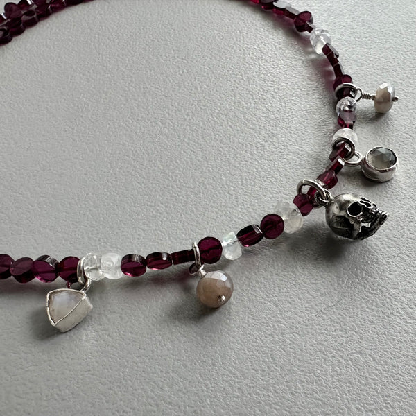 Skull Charm Necklace in Garnet