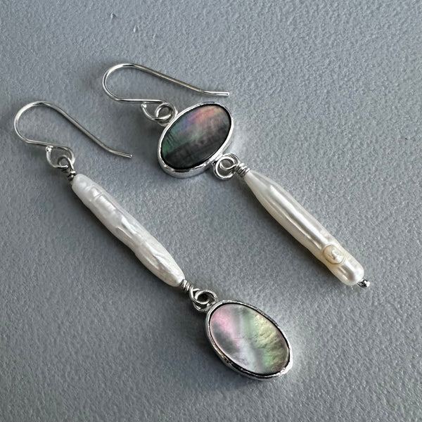 Biwa Pearl + MoP Earrings