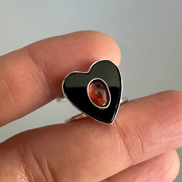 Garnet + Black Heart (Ring or Pendant)