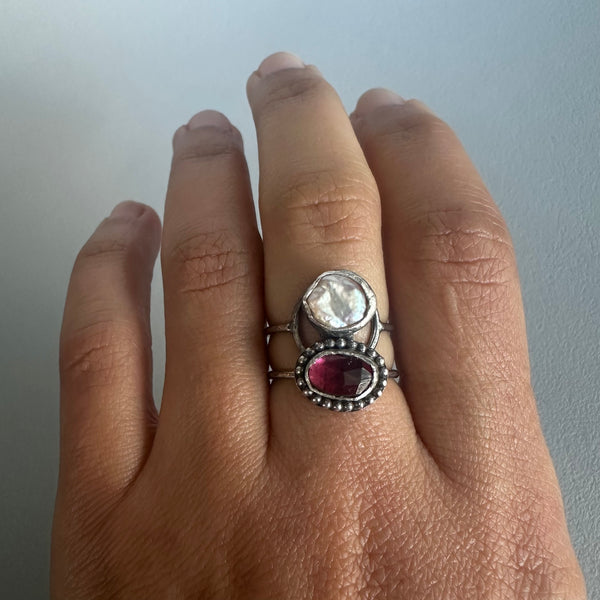 Garnet + Pearl Ring