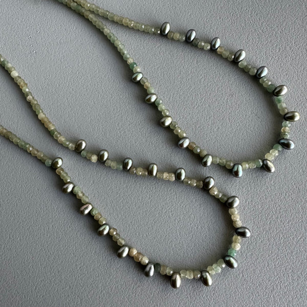 Green Quartz + Peacock Pearls (16.5”)