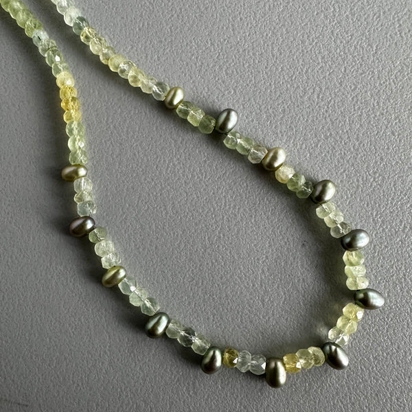 Prehnite + Peacock Pearls Necklace (17.5”)