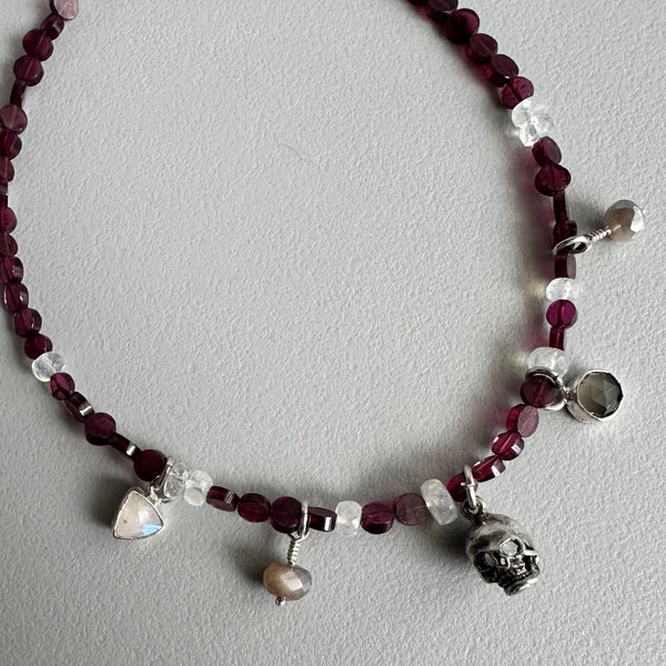 Skull Charm Necklace in Garnet
