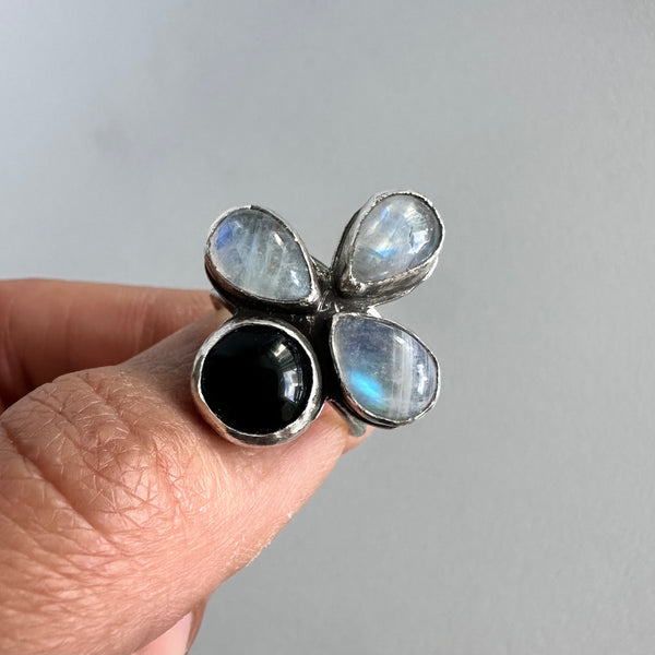 Moonstone + Onyx Ring