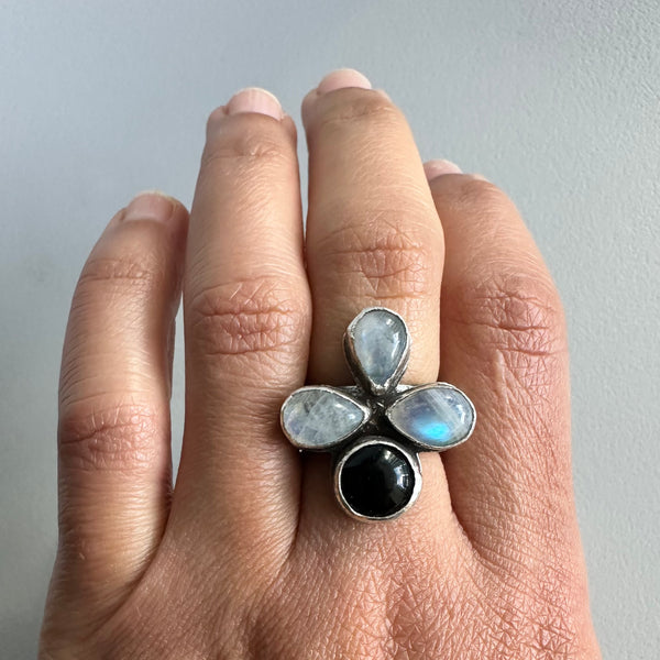 Moonstone + Onyx Ring