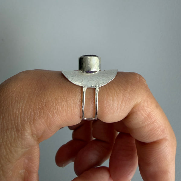 Lab Sapphire Shield Ring