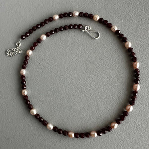 Garnet + Pink Pearl Necklace (16”)