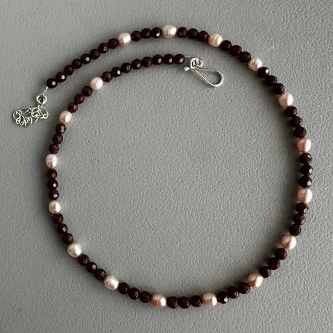 Garnet + Pink Pearl Necklace (16”)