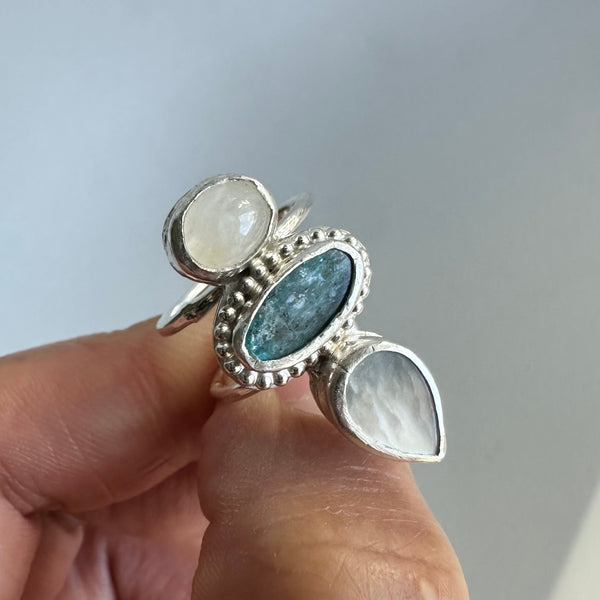 Kyanite Moonstone MoP Ring