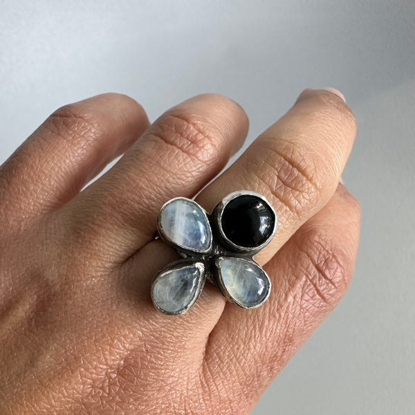 Moonstone + Onyx Ring