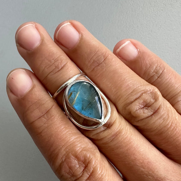 Labradorite/Rutilated Quartz Doublet Ring