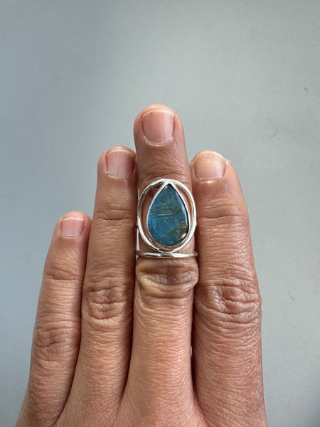 Labradorite/Rutilated Quartz Doublet Ring