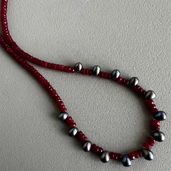 Indian Ruby + Pearl Choker (16”)