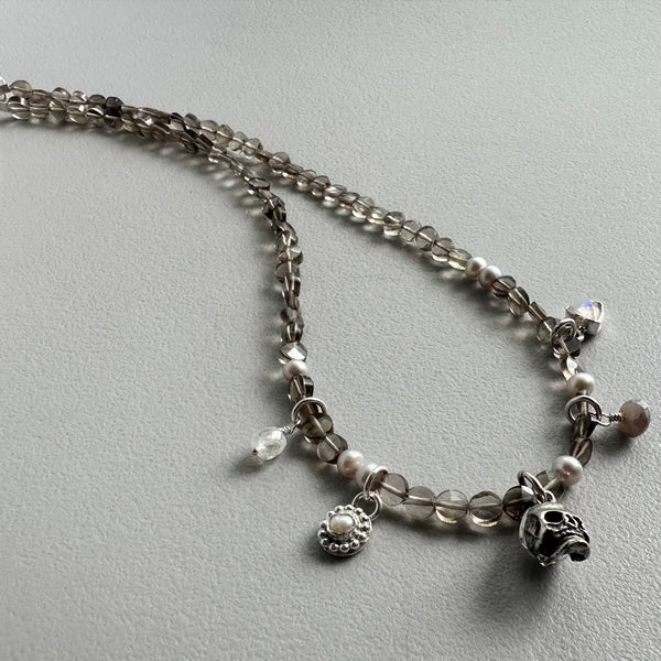 Skull Necklace in Smoky Quartz