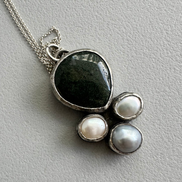 Moss Agate + Pearl Pendant