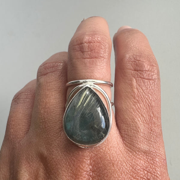 Labradorite/Rutilated Quartz Doublet Ring