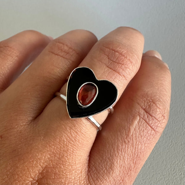 Garnet + Black Heart (Ring or Pendant)