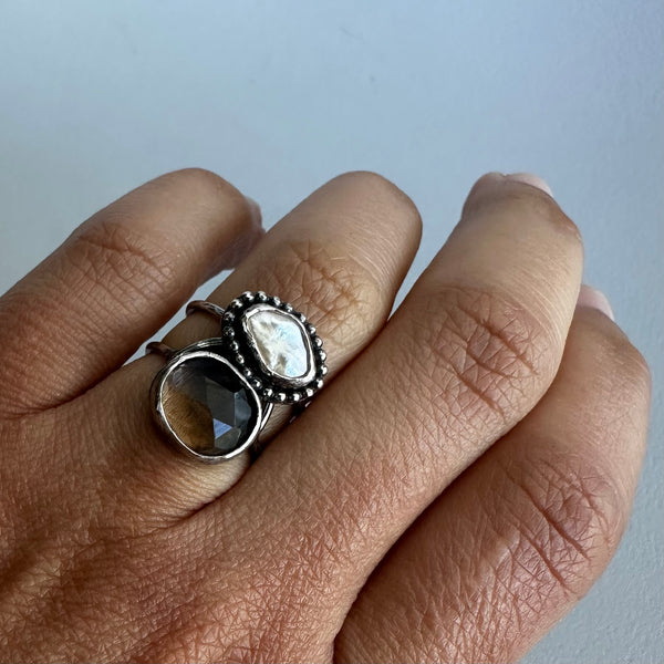 Smoky Quartz + Pearl Ring