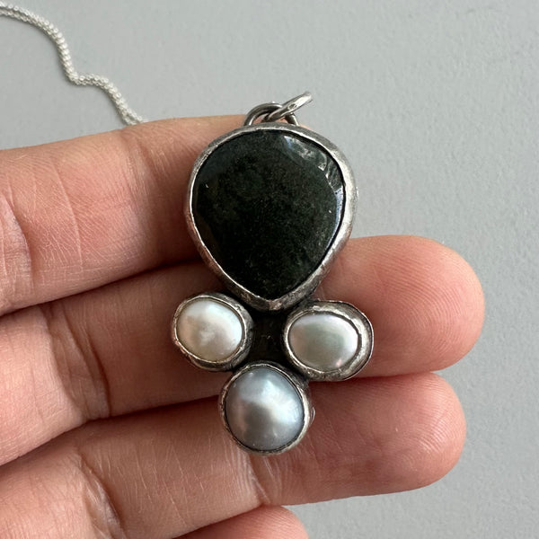 Moss Agate + Pearl Pendant