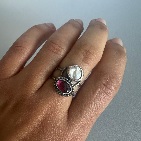 Garnet + Pearl Ring