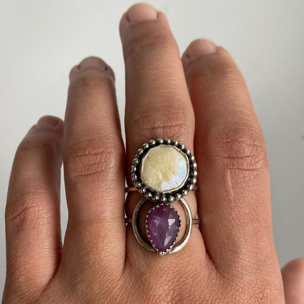 Blister Pearl + Ruby Ring