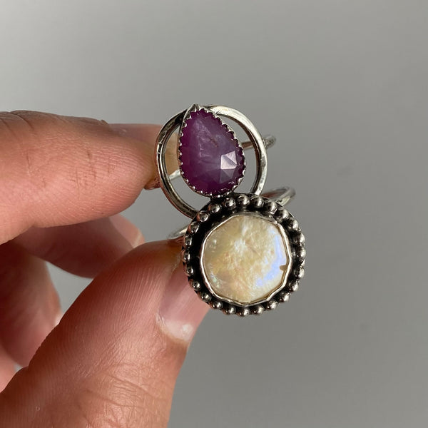 Blister Pearl + Ruby Ring