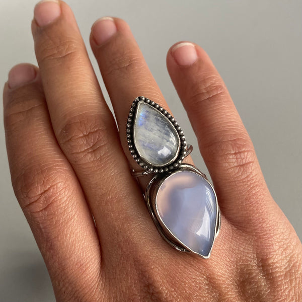 Lavender Chalcedony + Moonstone Ring