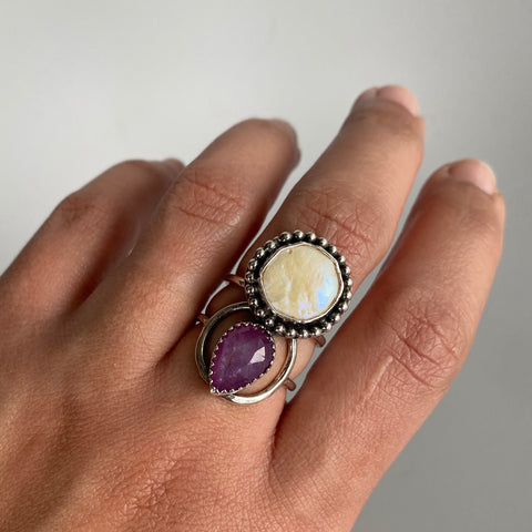 Blister Pearl + Ruby Ring